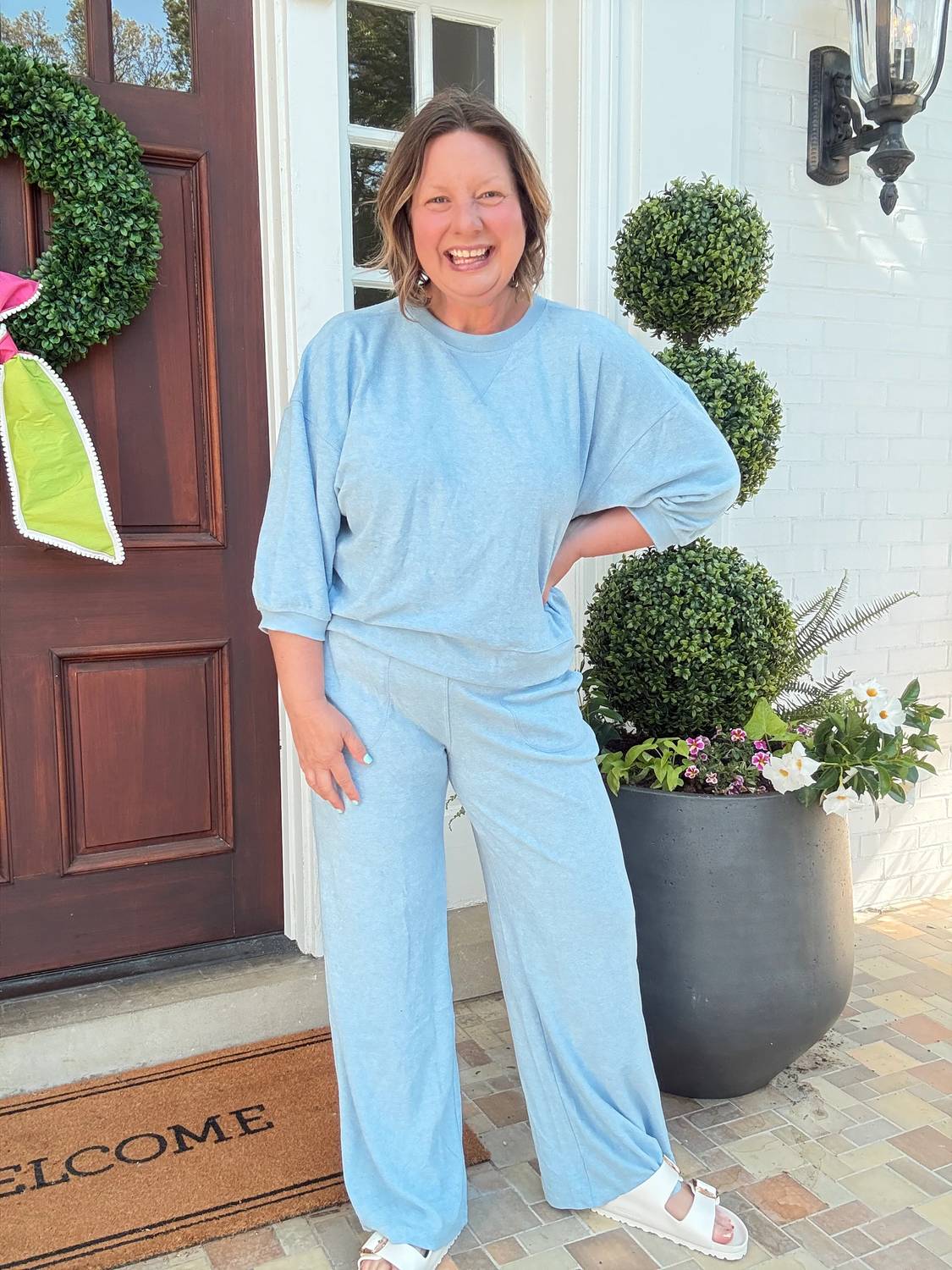 Softies - Terry Cropped Sleeve Crew Neck With Wide Leg Pants