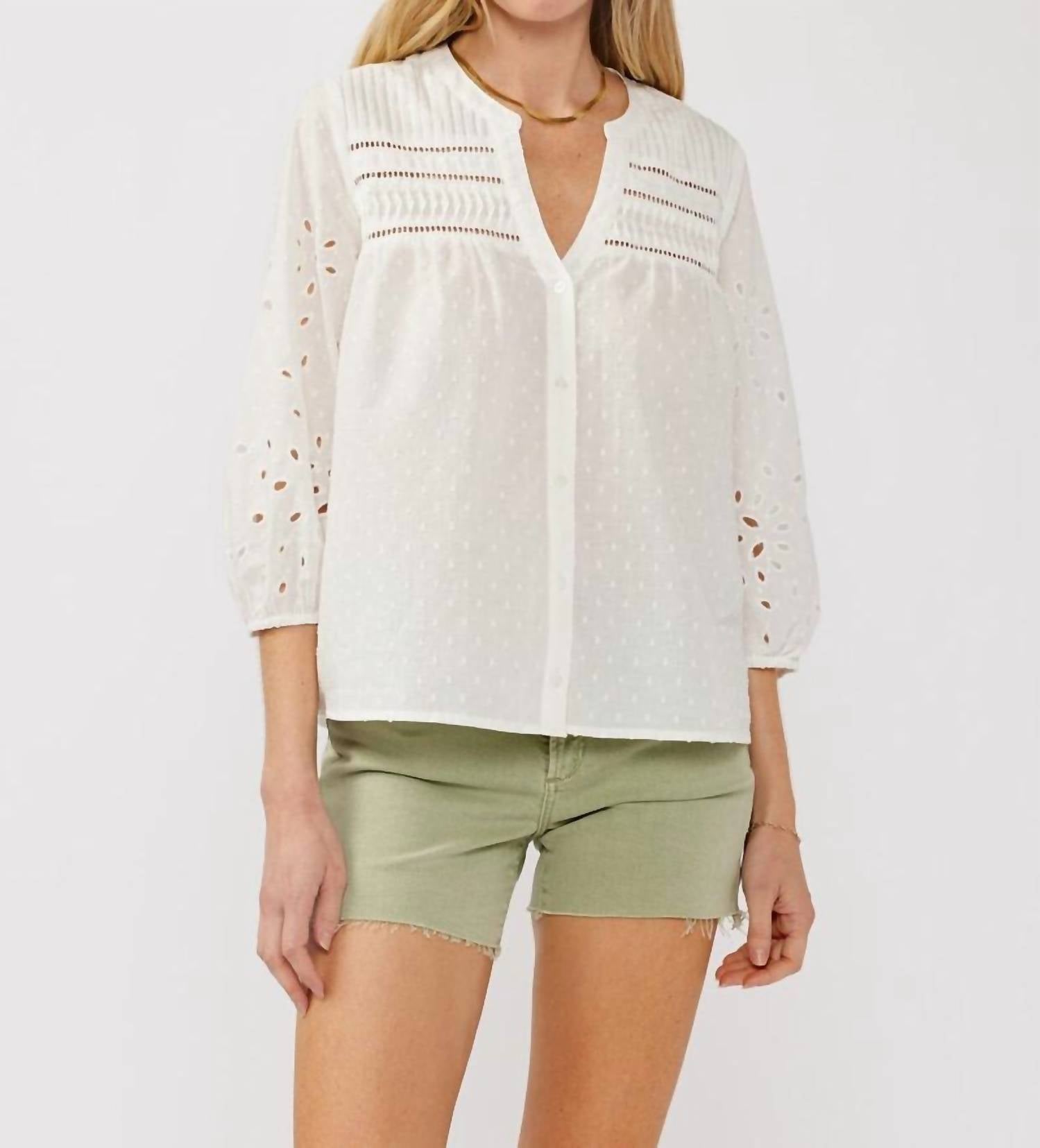 LOVESTITCH Solene Button Down Blouse in white - women's blouse