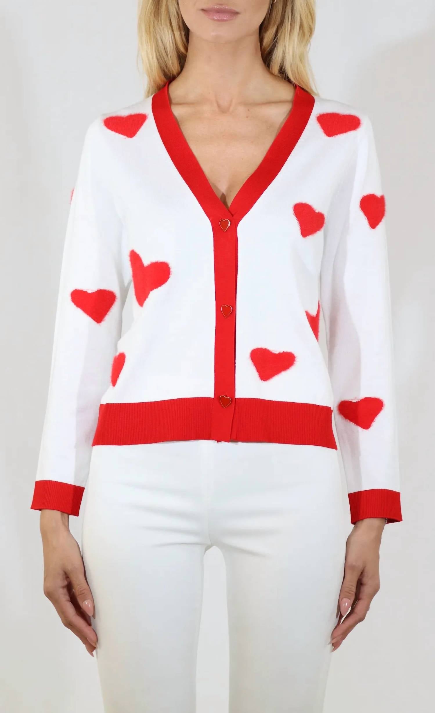 Metric Knits Hearts Cardigan in white - women's cardigan