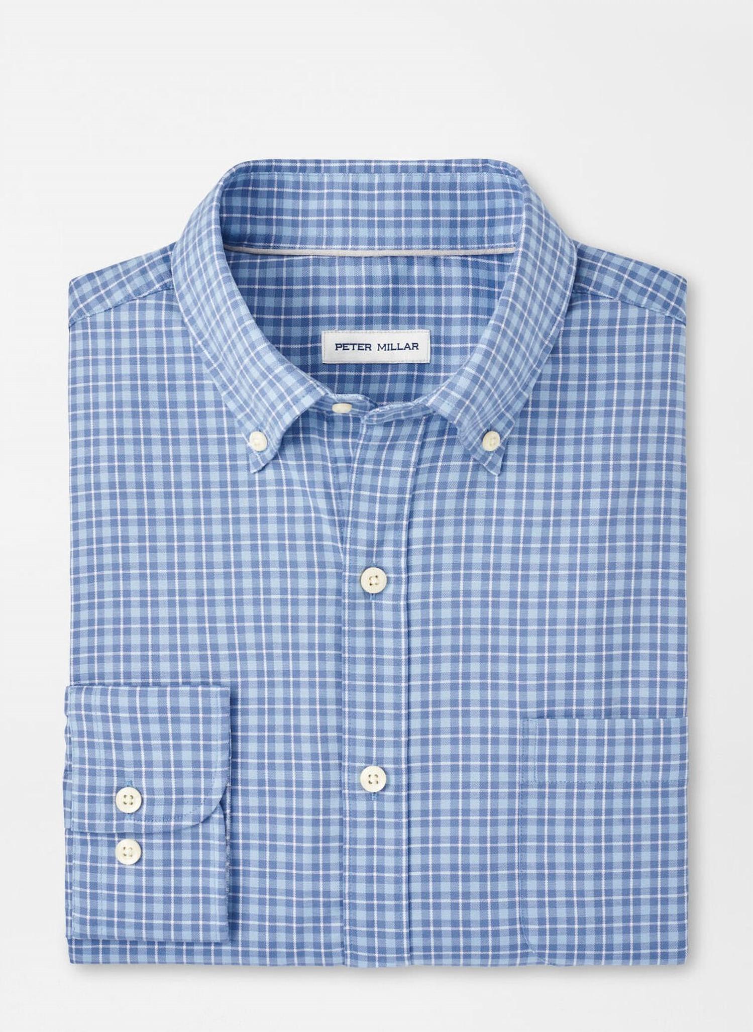 PETER MILLAR Caspian Perfect Pinpoint Cotton Stretch Shirt in blue freesia - men's shirt - view 4