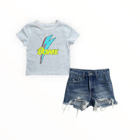 ROWDY SPROUT Girl's Bowie Tee in vintage white - kids' t-shirt - detail view
