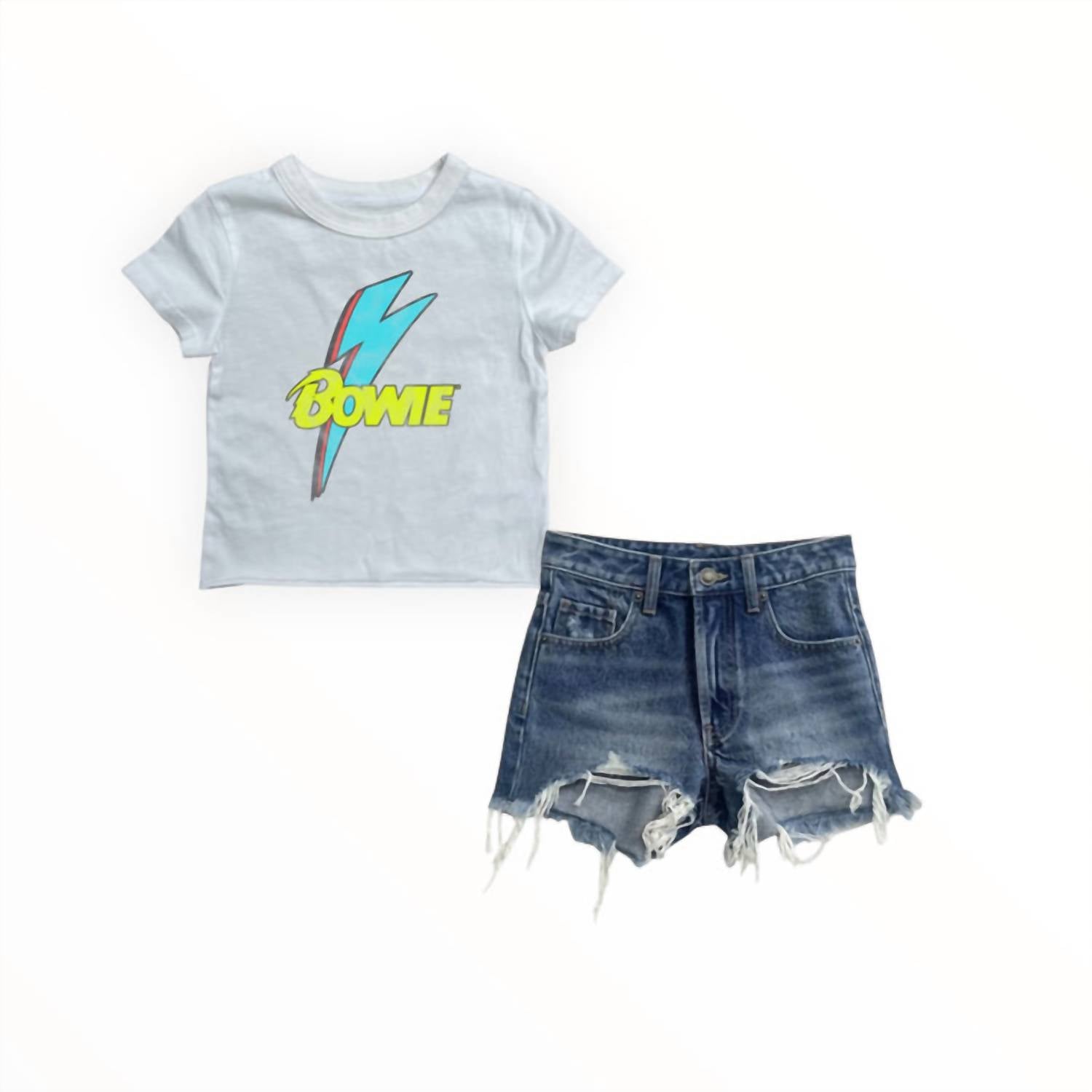 ROWDY SPROUT Girl's Bowie Tee in vintage white - kids' t-shirt - detail view