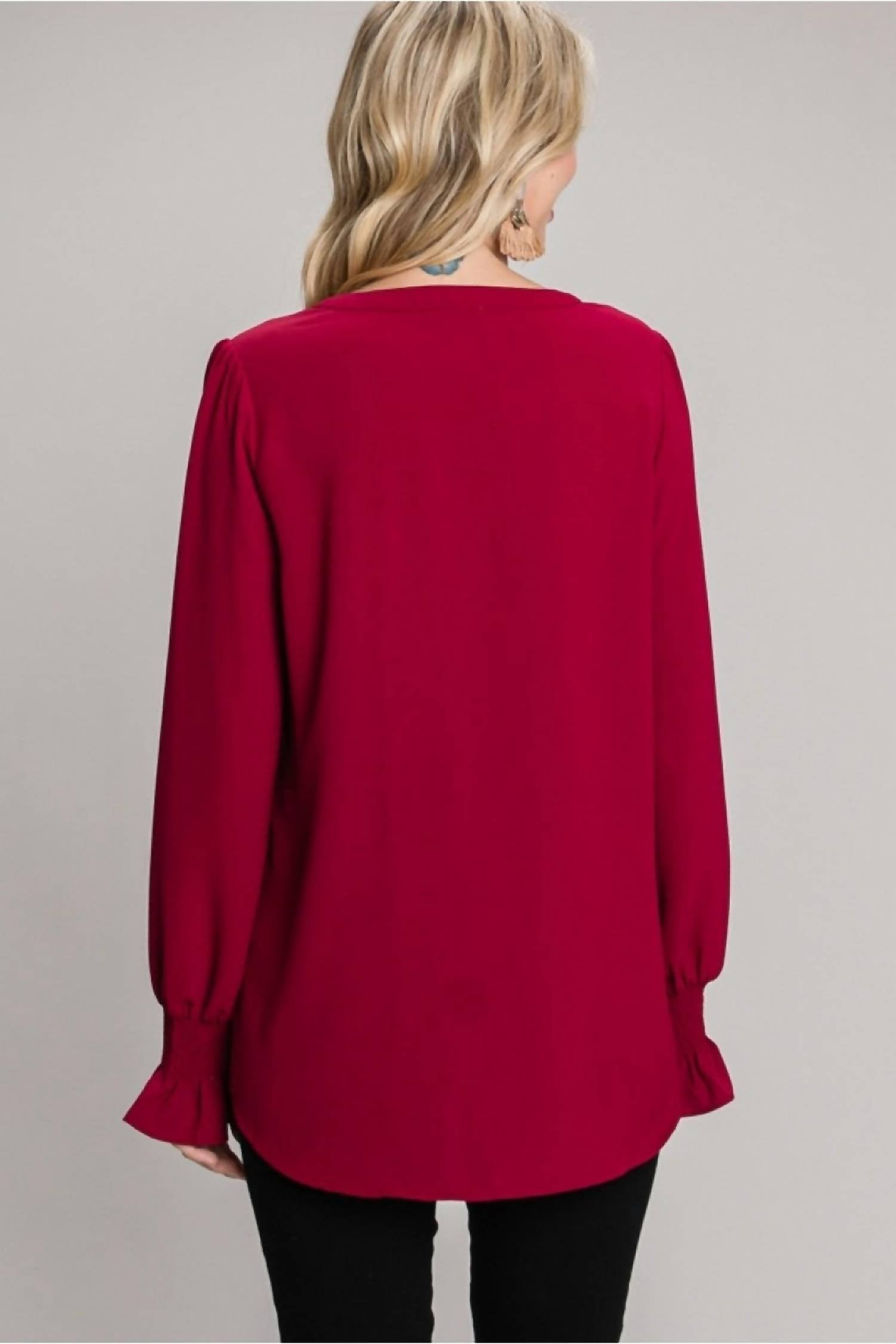 Jodifl Retail Therapy Top in burgundy - women's blouse - detail view