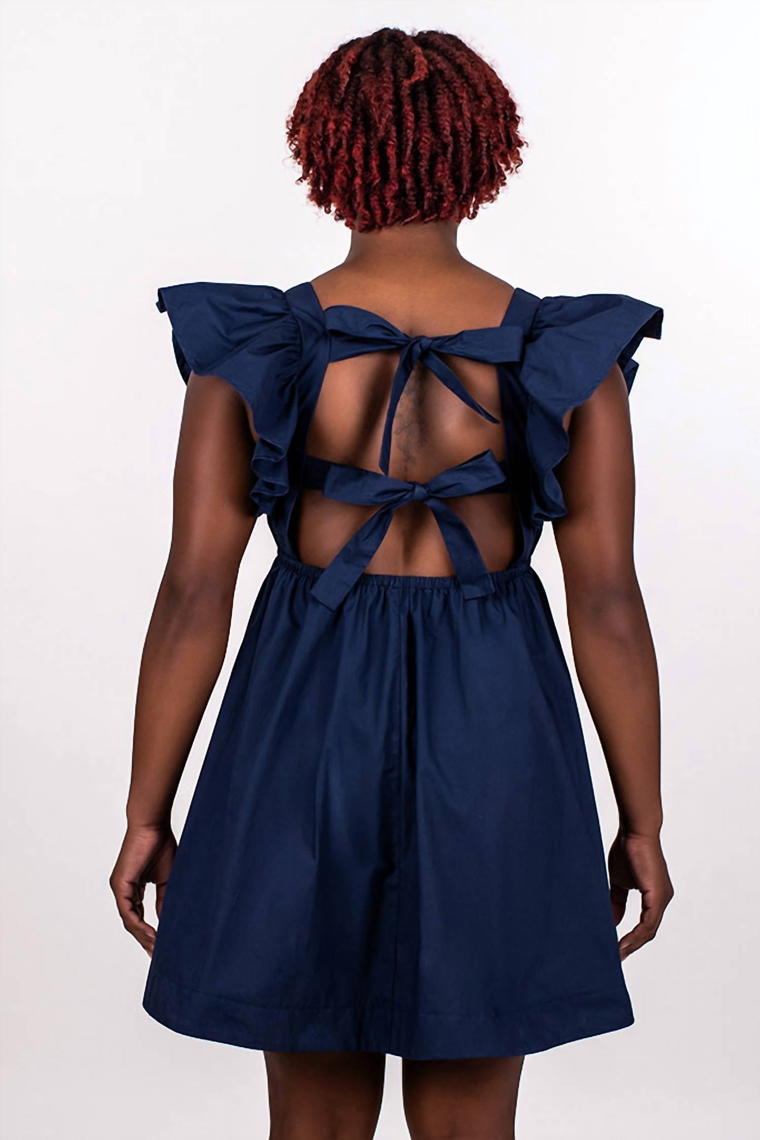 Day + Moon - Ruffle Sleeve Tie Back Dress