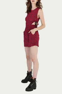 CUTOUT FLORAL-PRINT GAUZE MINI DRESS