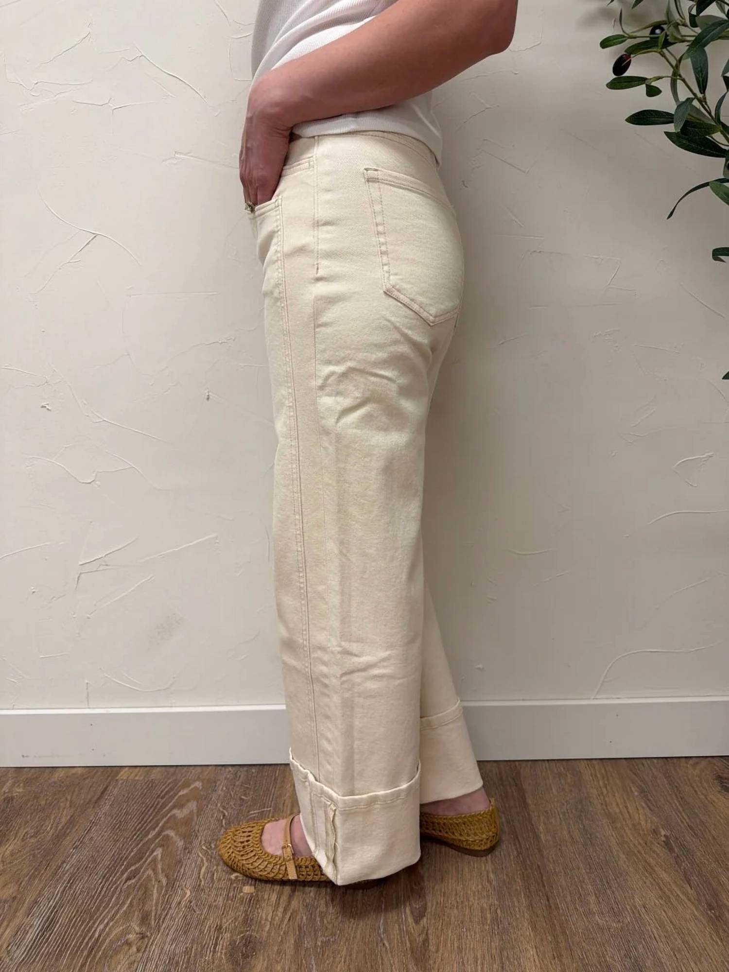 Vervet By Flying Monkey - High Rise Cuffed Wide Leg Denim Pants