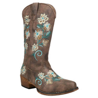 ROPER Girls Juliet Floral Faux Western Boot in brown multi - kids' boots - detail view