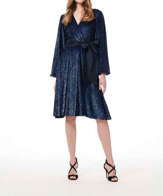 Emily Shalant - Sequin Faux Wrap Midi Dress