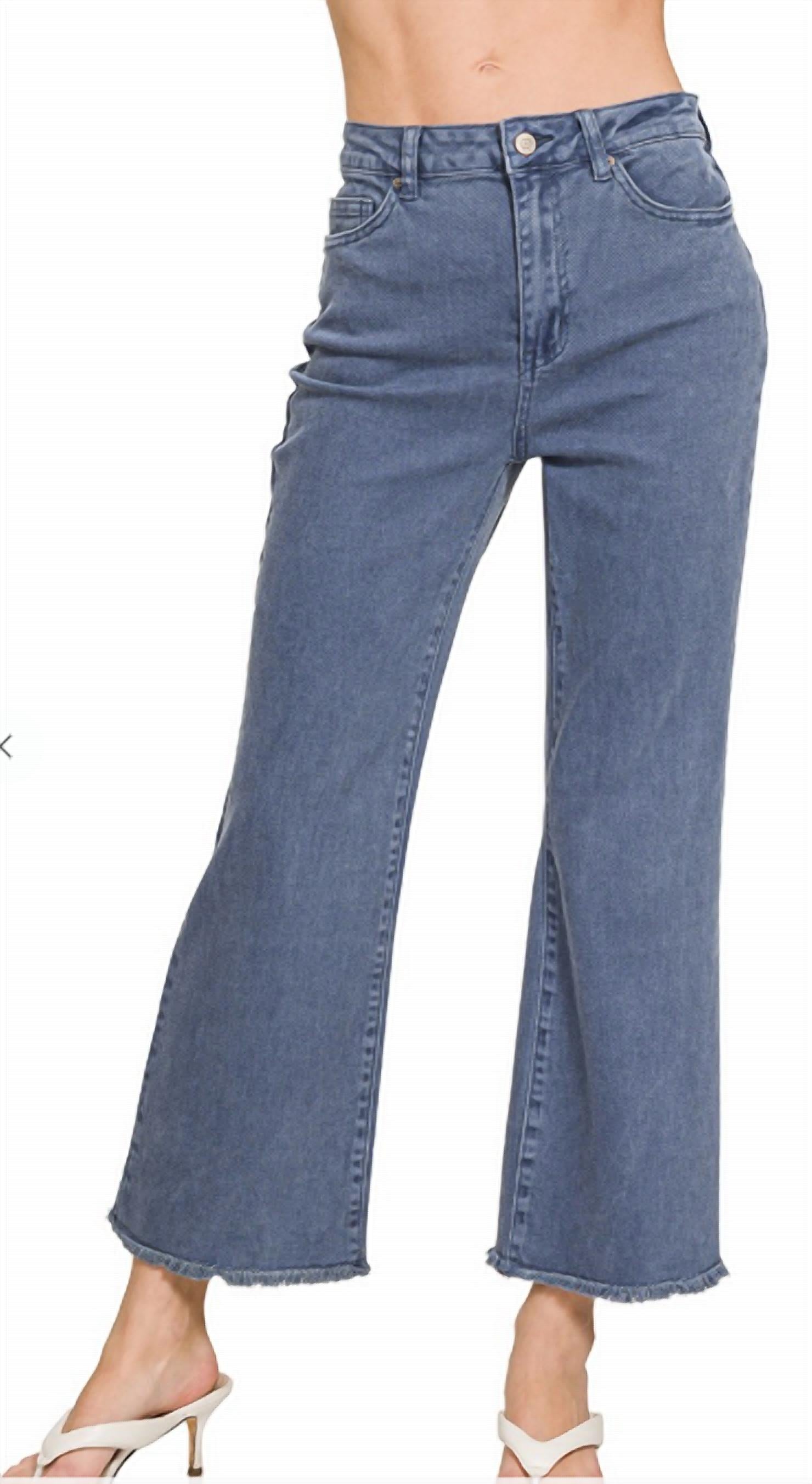 Zenana - High Waist Frayed Hem Jean