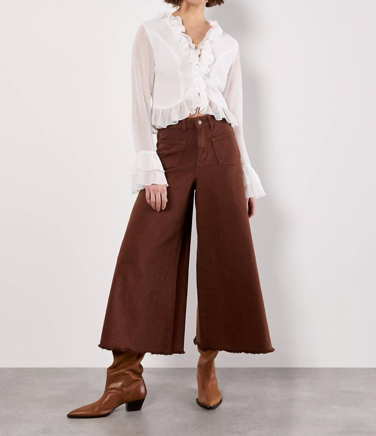 Apricot - Ruffle Tie Up Crop Top
