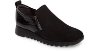 Munro Women's Kit Side Zippers Loafer in black nubuck enboss patent - women's flats