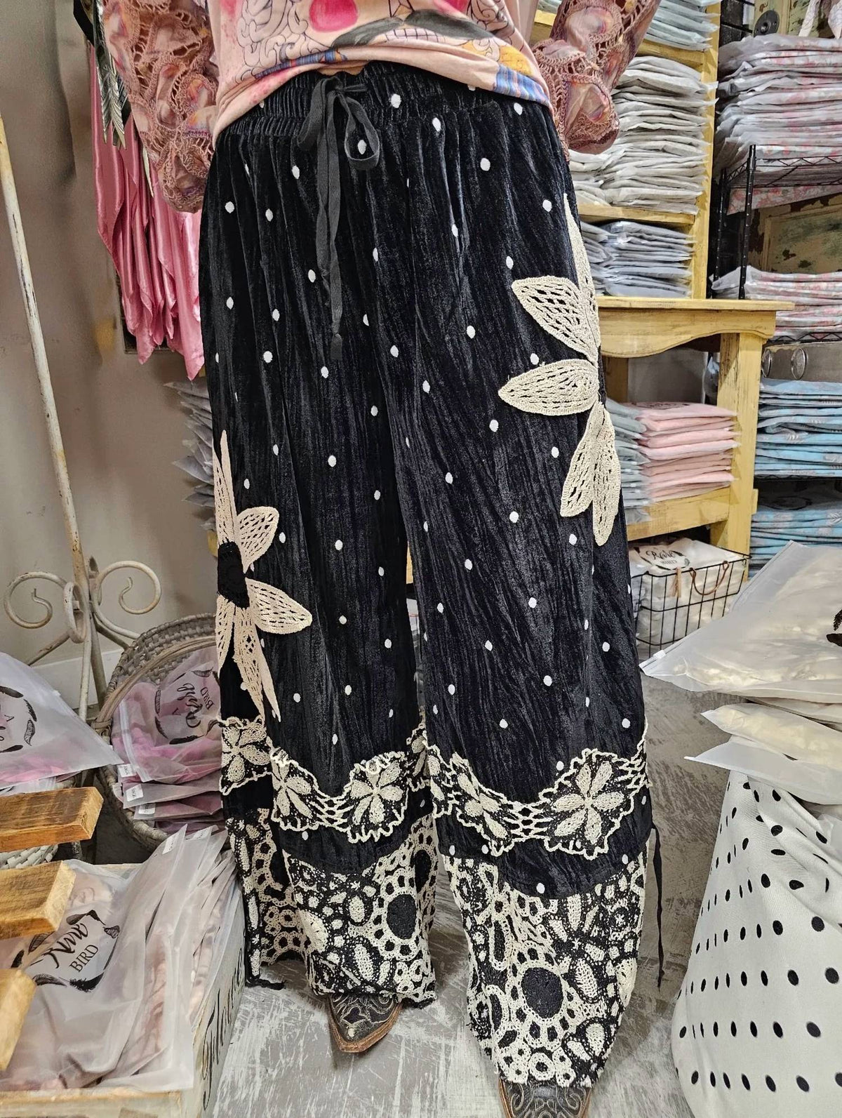 A Rare Bird - Women's Crochet Flowers And Velvet Pantaloons