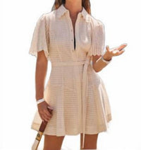 Current Air - Eyelet Short Sleeve Dress W/tie