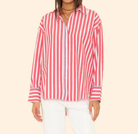 XIRENA Gillan Button Shirt in scarlet stripe - women's shirt