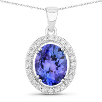 Diana M Jewels Women's Oval Natural Tanzanite Pendant Necklace (3.21 Ct) - Signature Plus (10.20x8.10mm) in 14k white gold - women's jewelry - detail view