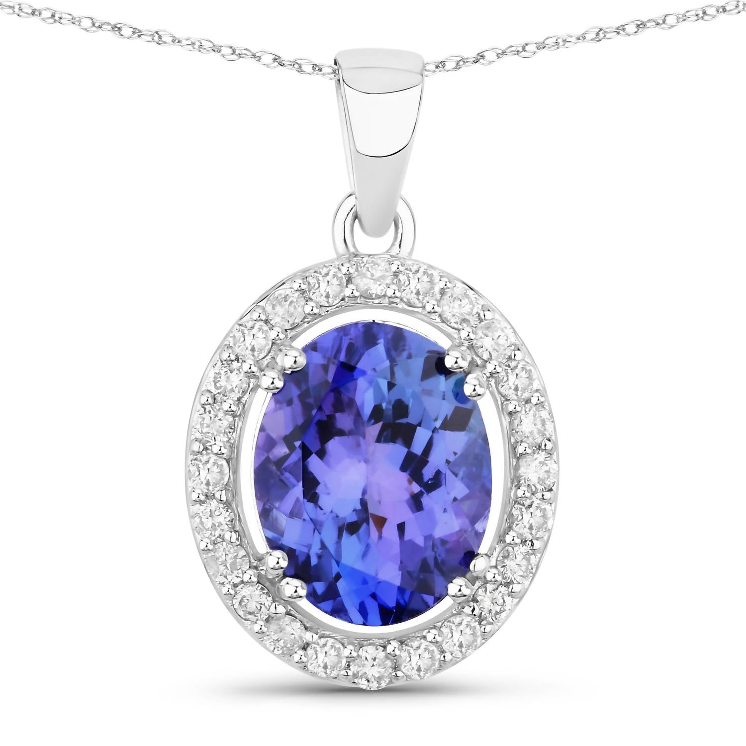 Diana M Jewels Women's Oval Natural Tanzanite Pendant Necklace (3.21 Ct) - Signature Plus (10.20x8.10mm) in 14k white gold - women's jewelry - detail view