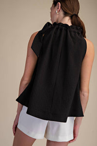 Glam - Ruffle Neck Tie Sleeveless Top