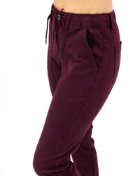 Grace and Lace Women's Sueded Twill Joggers in wine - women's pants - detail view