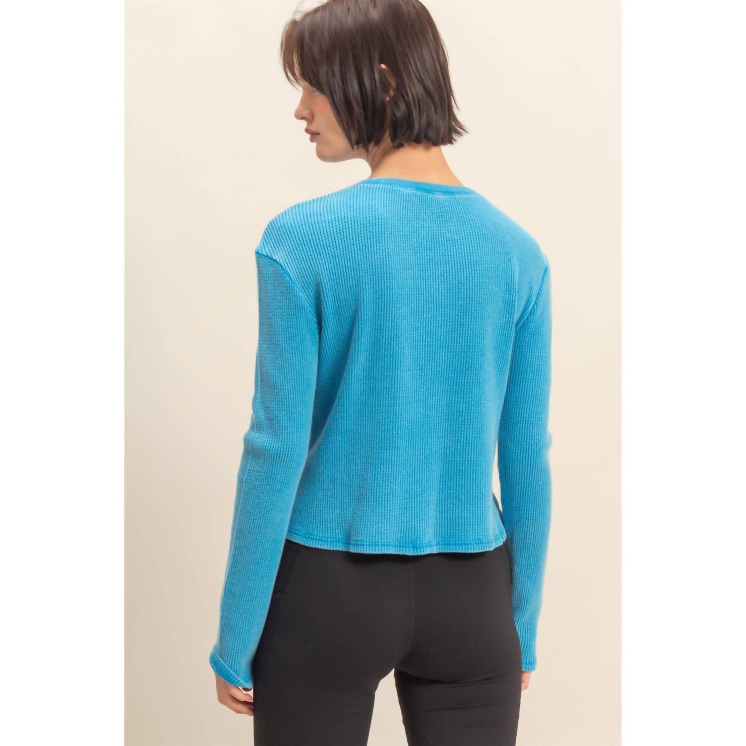 HYFVE Logan Long Sleeve Top in ocean blue - women's long sleeve top - alternate view