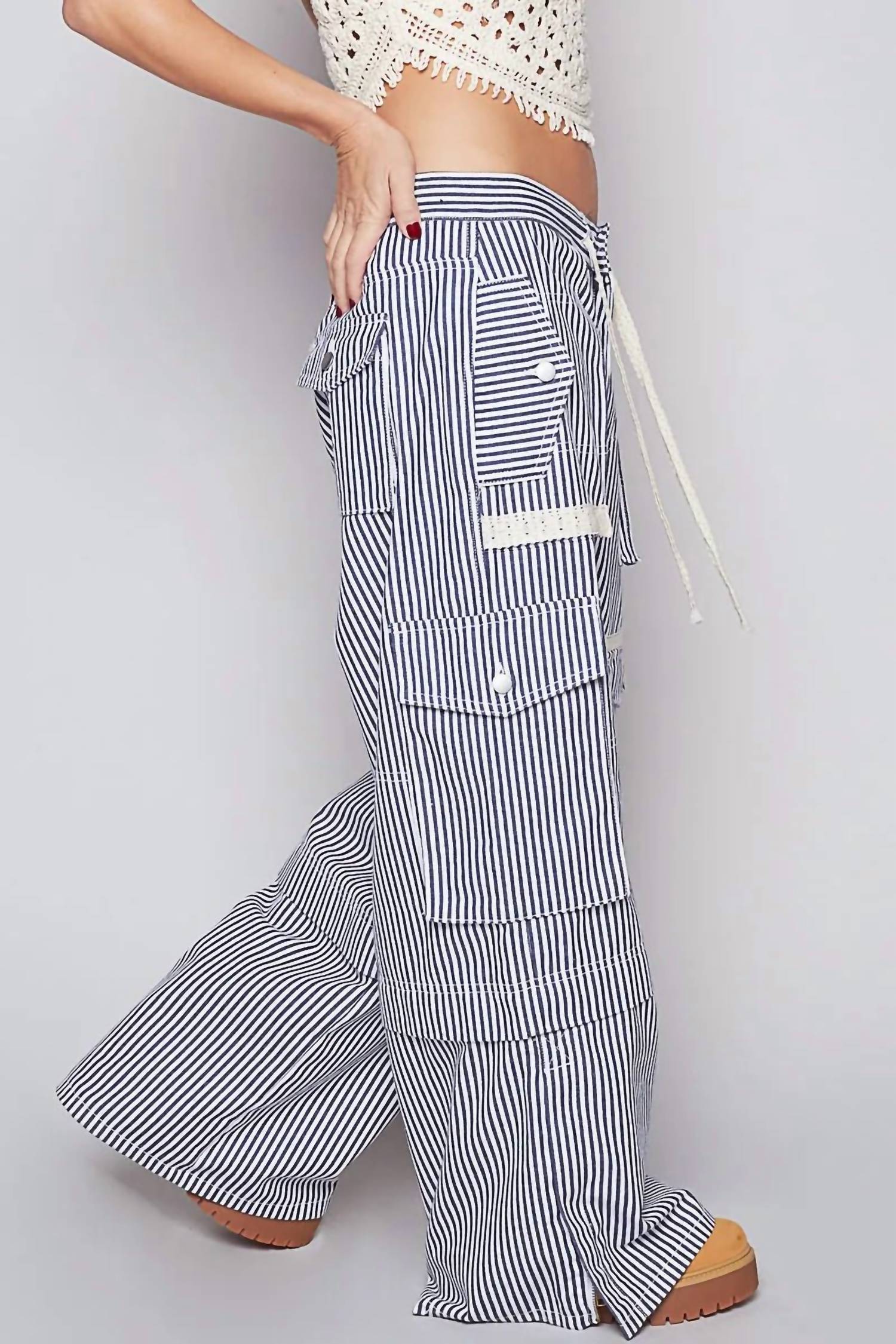Pol - Striped Wide Leg Cargo Pocket Pants