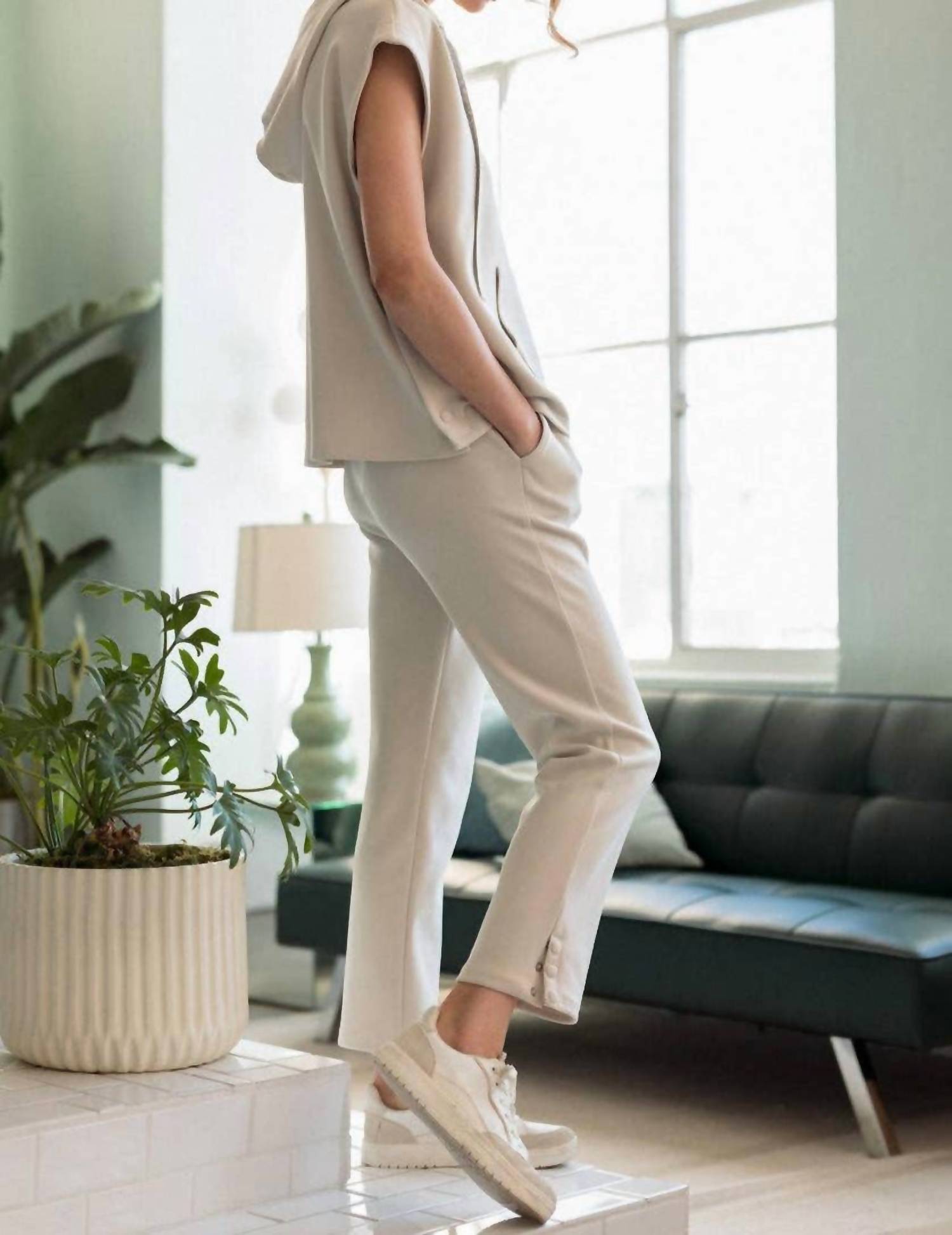 Joh Felix Stretch Crepe Knit Pant in beige - women's pants - alternate view