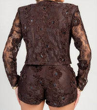 PRIVY Eden Floral Lace Jacket & Short Set in brown - women's sleepwear - alternate view