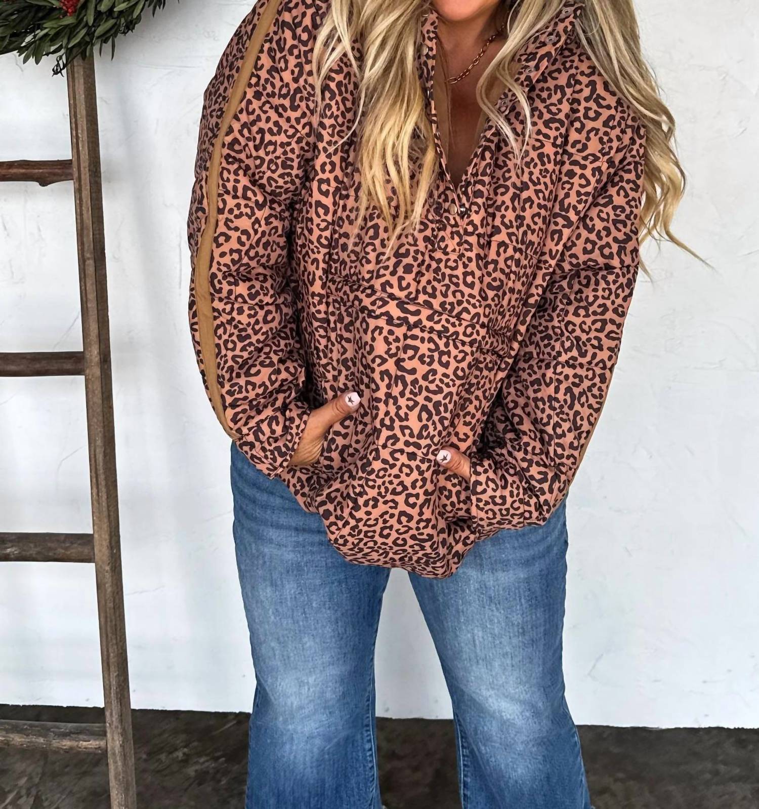 BLAKELEY The Payton Puffer Jacket in leopard - women's jacket - detail view
