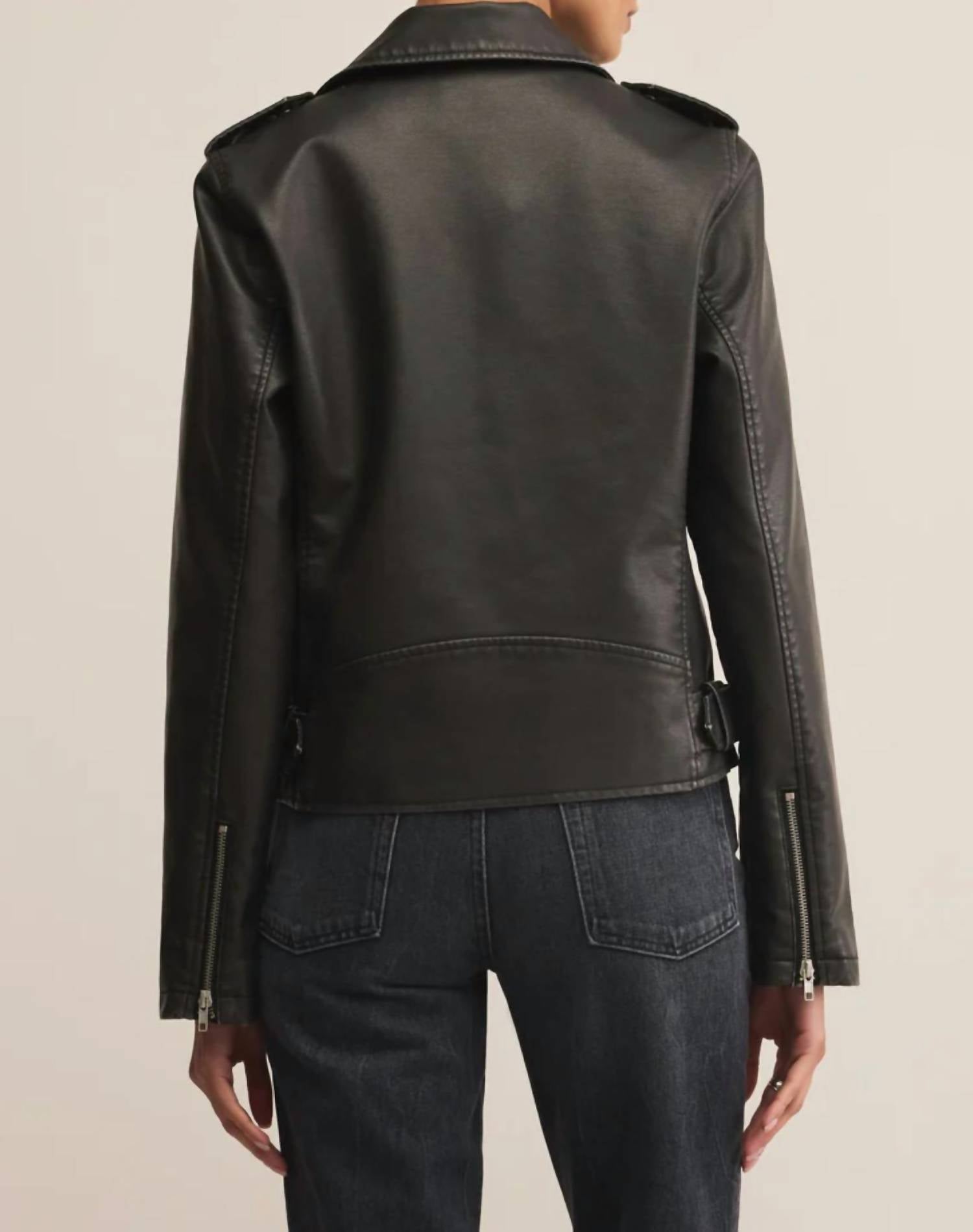 Z Supply Alchemy Moto Faux Leather Jacket in black 1 - women's jacket - detail view