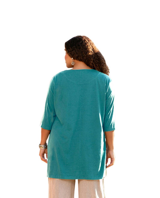 On The Plus Side - Jersey Henley 3/4 Sleeve Tunic - Plus