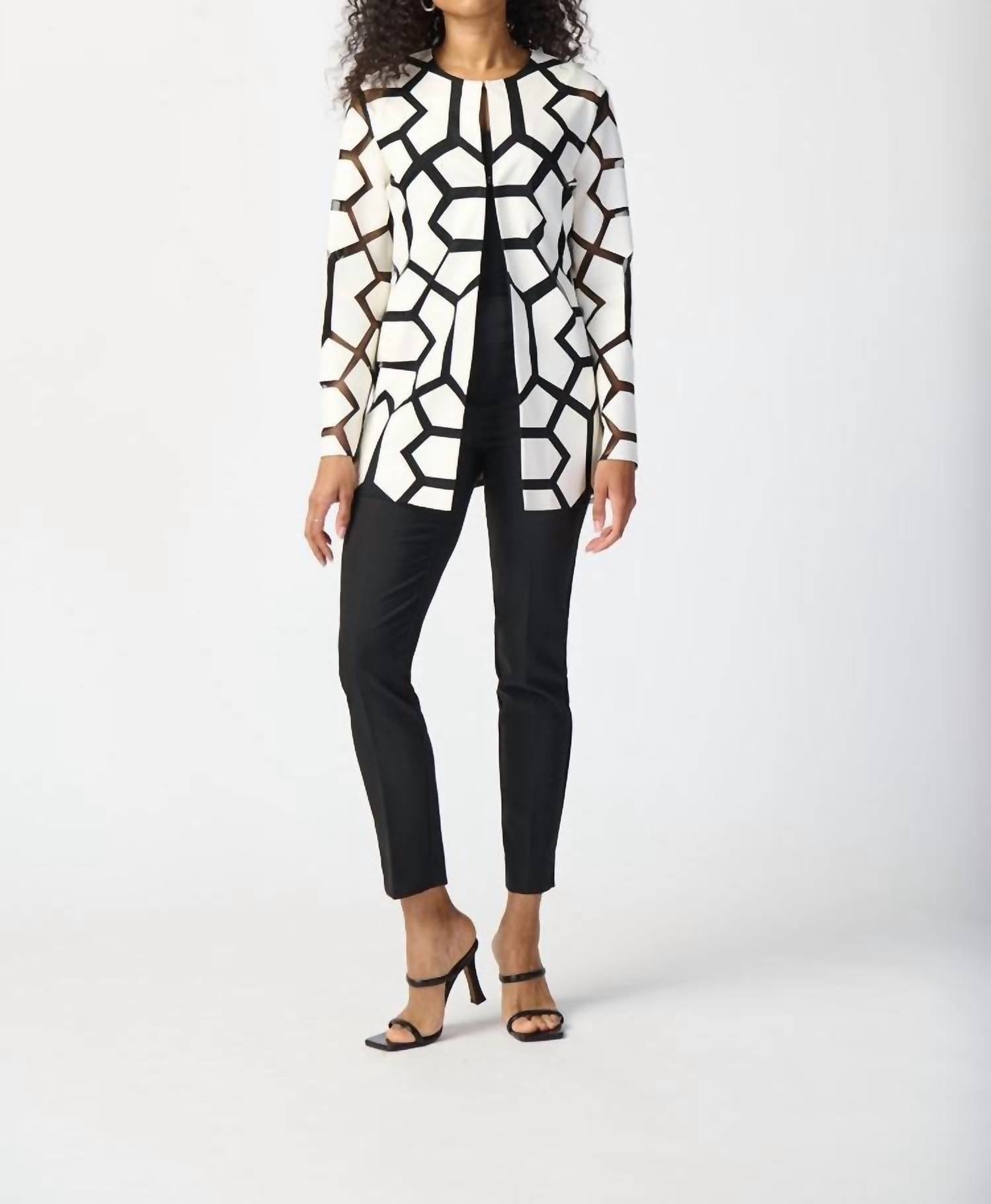 Joseph Ribkoff Lyssa Laser-cut Leatherette On Mesh Jacket in vanilla and black - women's jacket - view 5