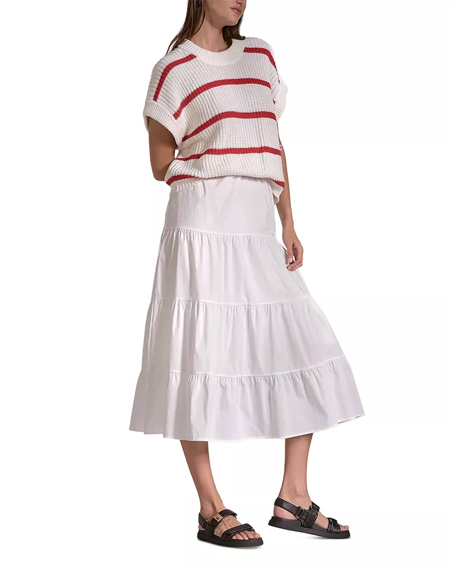 ELAN Sweater Top Midi Dress in white whitered stripe - women's dress - alternate view