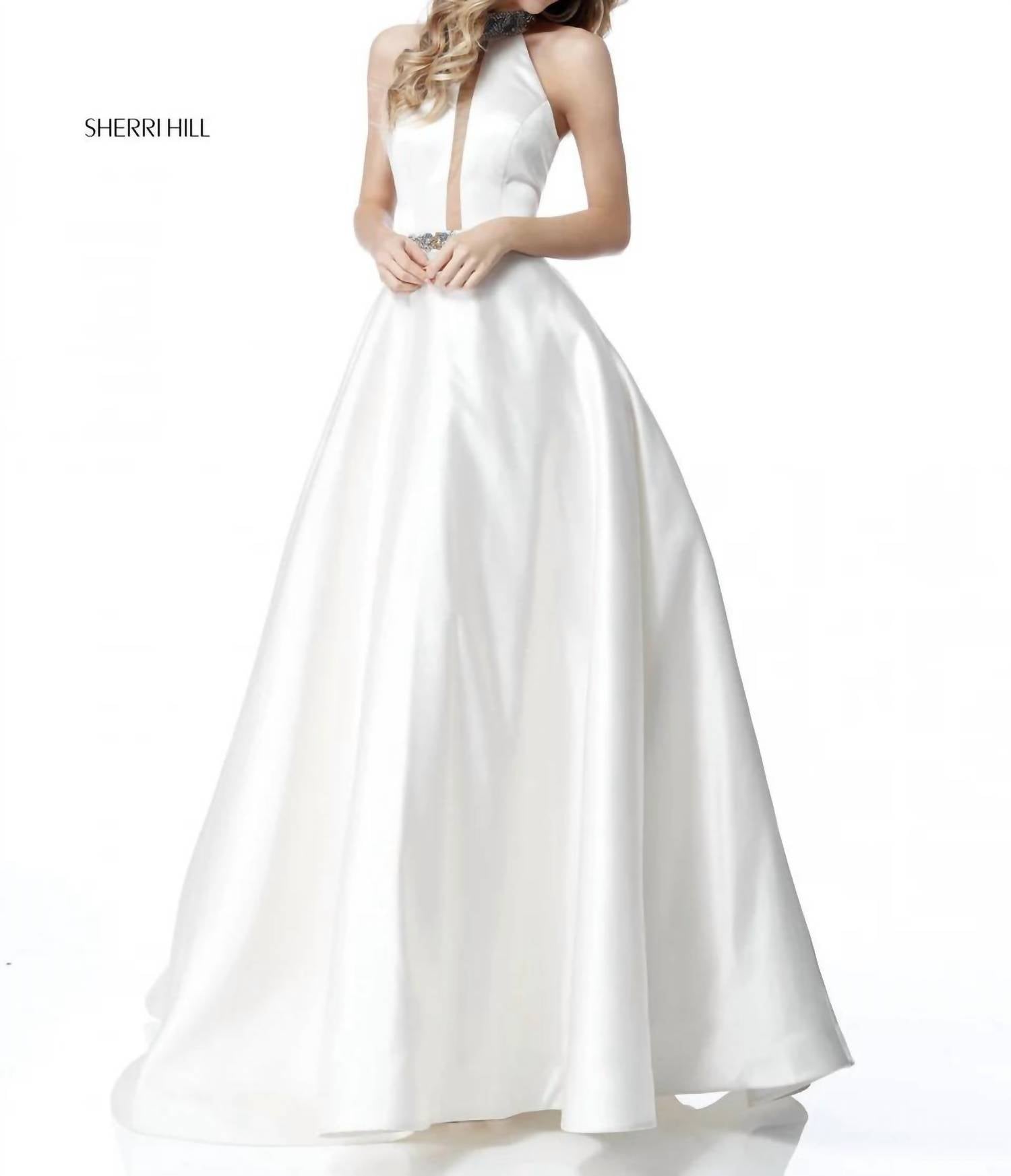 Sherri Hill Women's Beaded Halter Ball Gown in ivory - women's dress - alternate view