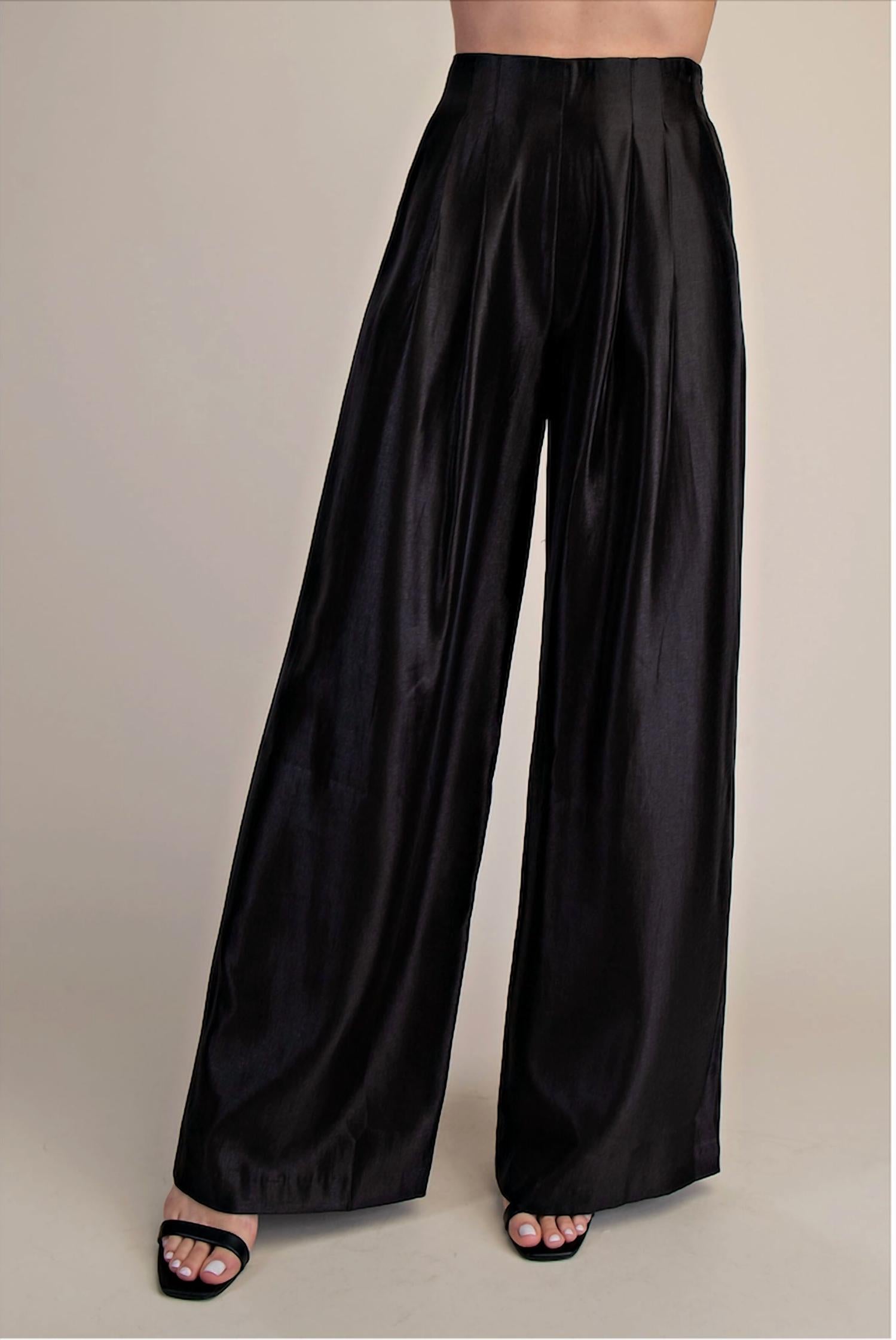Glam - Wide Leg Tie High-waisted Pant