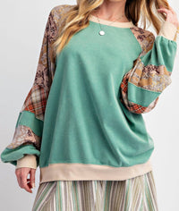 Easel Print Mix Mineral Washed Top in green - women's top