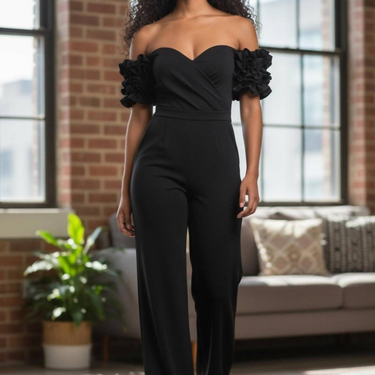Xscape Elegant Off-shoulder Jumpsuit in black - women's pants - detail view