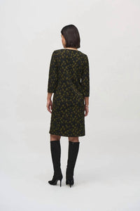Joseph Ribkoff Knee-length Shift Dress in olive black - women's dress - detail view