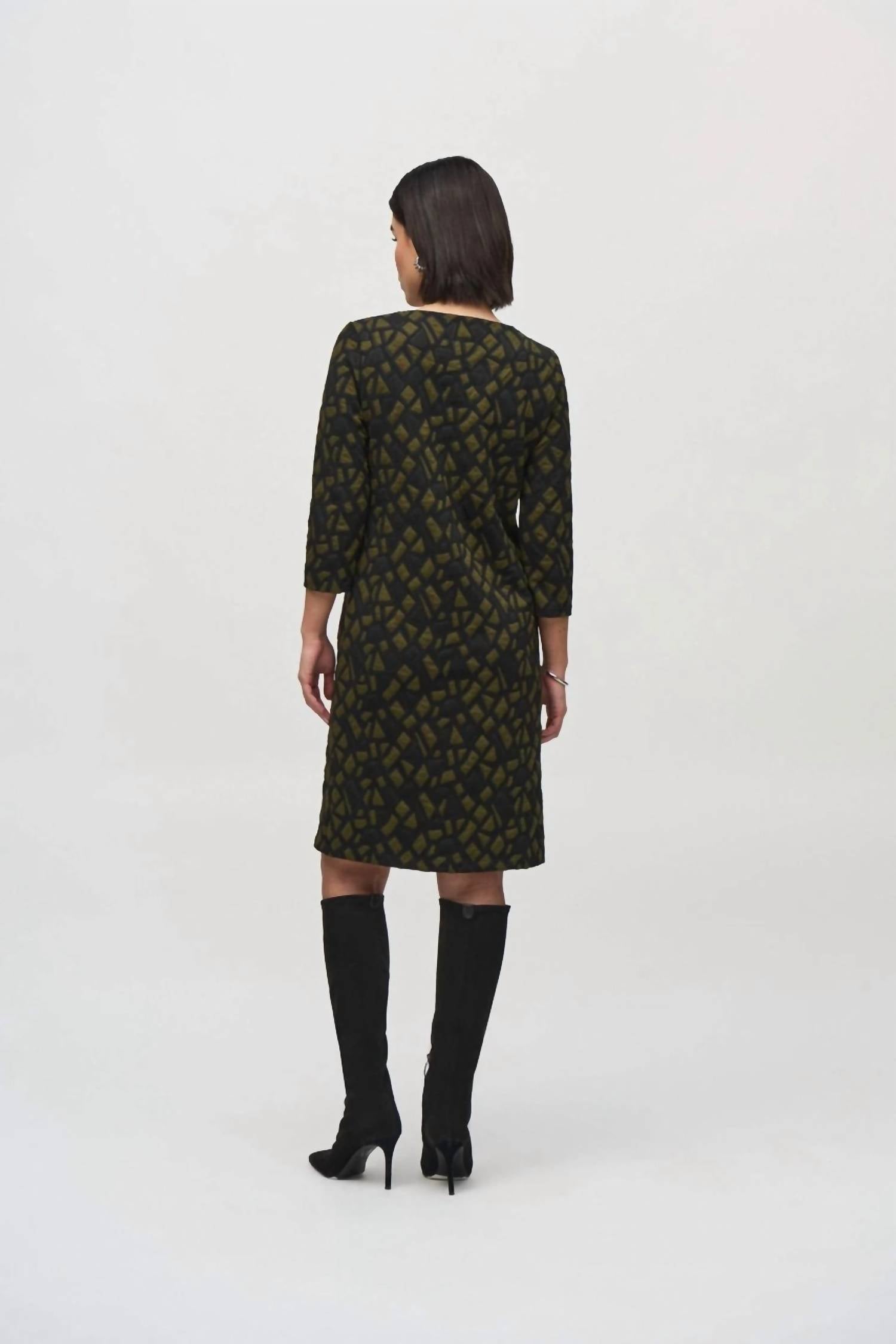 Joseph Ribkoff Knee-length Shift Dress in olive black - women's dress - detail view