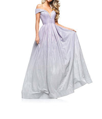 Colors Dress - Long Metallic Glitter Off Shoulder Gown