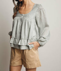 Forte - Ruffle Hem Peasant Blouse
