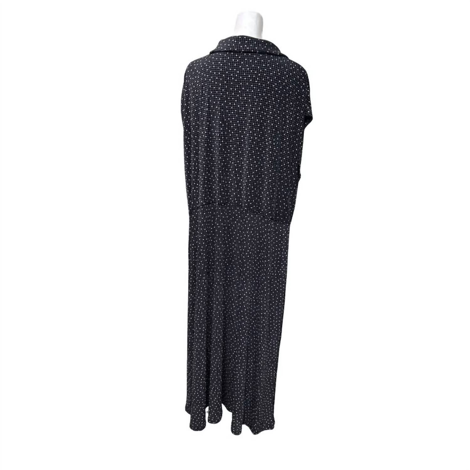 Vikki Vi Women's Sleeveless Front Button Square Dot Pattern Midi Dress in black - women's dress - view 5
