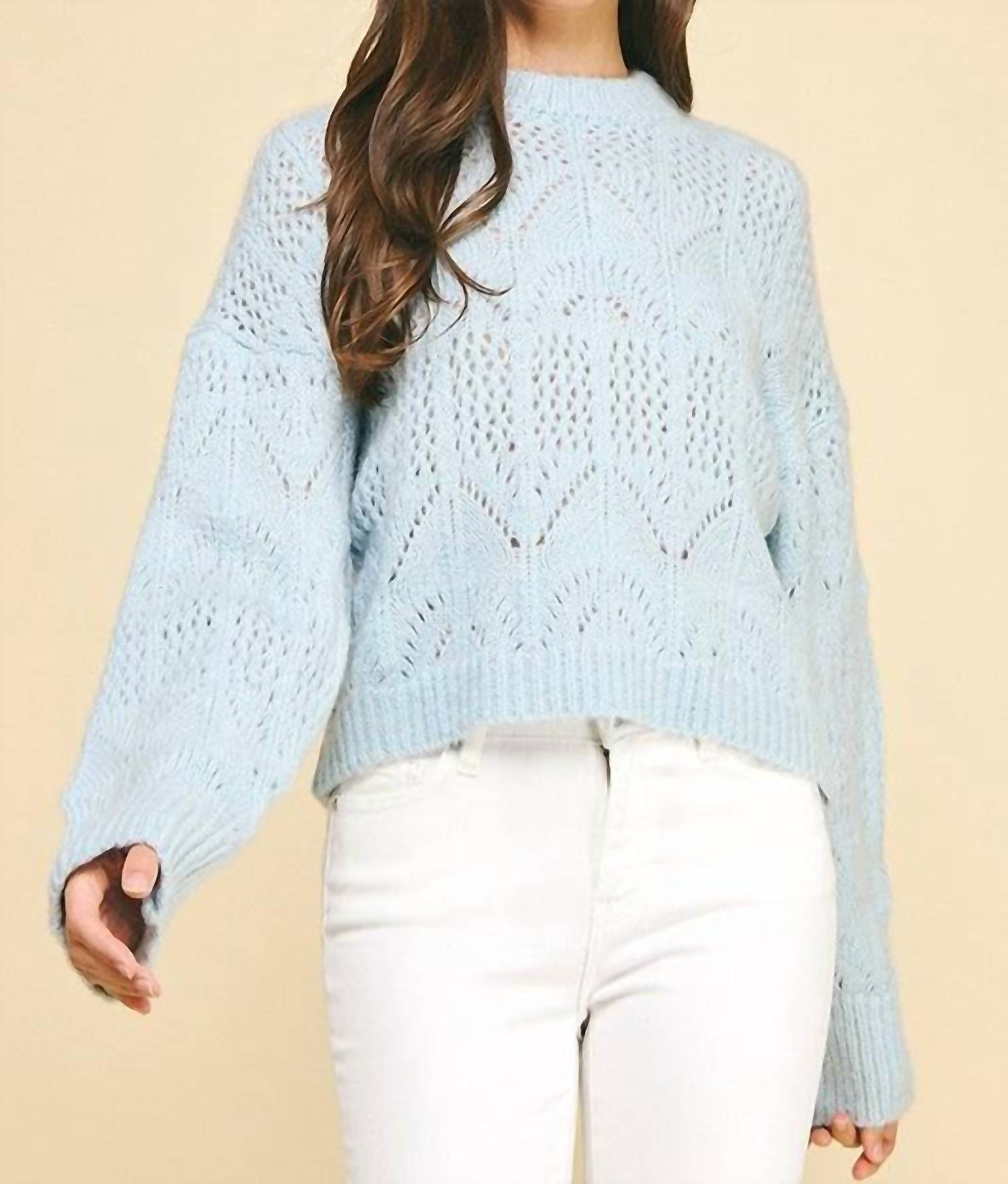 PINCH Eyelet Crewneck Sweater in light blue - women's sweater