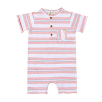 ME & HENRY Boy's Camborne Henley Romper in pink grey - kids' item