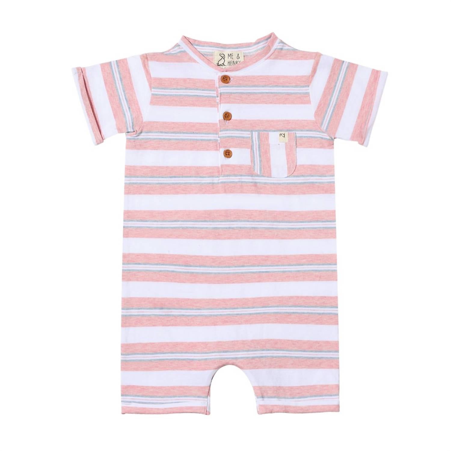 ME & HENRY Boy's Camborne Henley Romper in pink grey - kids' item