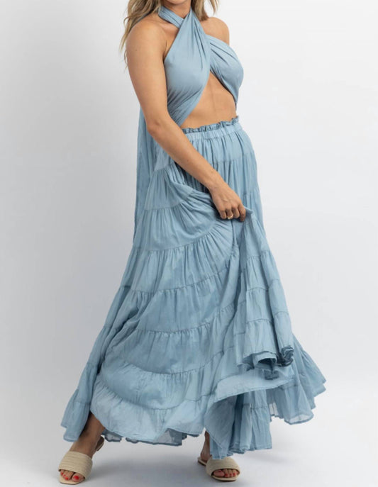 CROSSOVER TIE TIERED MAXI DRESS