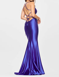Faviana - Stretch Satin Laceup back Gown