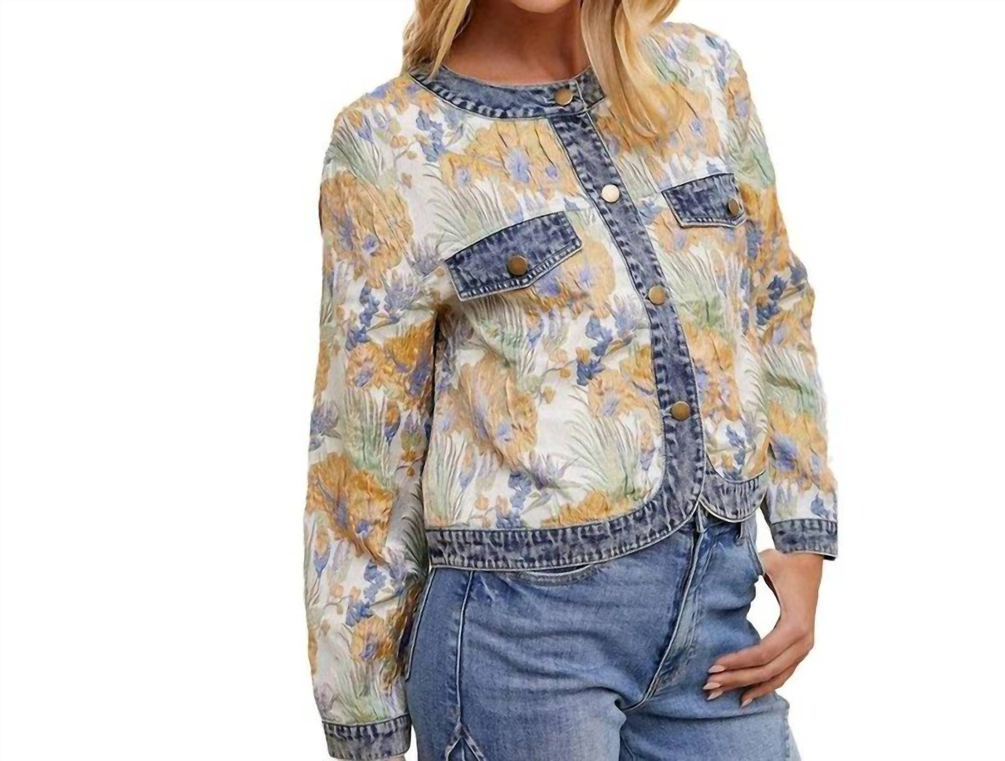 Anniewear - Floral Jacquard Contrast Jacket