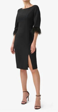 Adrianna Papell - Feather-trimmed Crepe Midi-length Sheath Dress