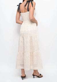 GREYLIN Jada Embroidered Smock Midi Dress in cream - women's dress - detail view