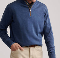 PETER MILLAR Autumn Crest Suede Trim Quarter Zip Sweater in blue haze - men's sweater