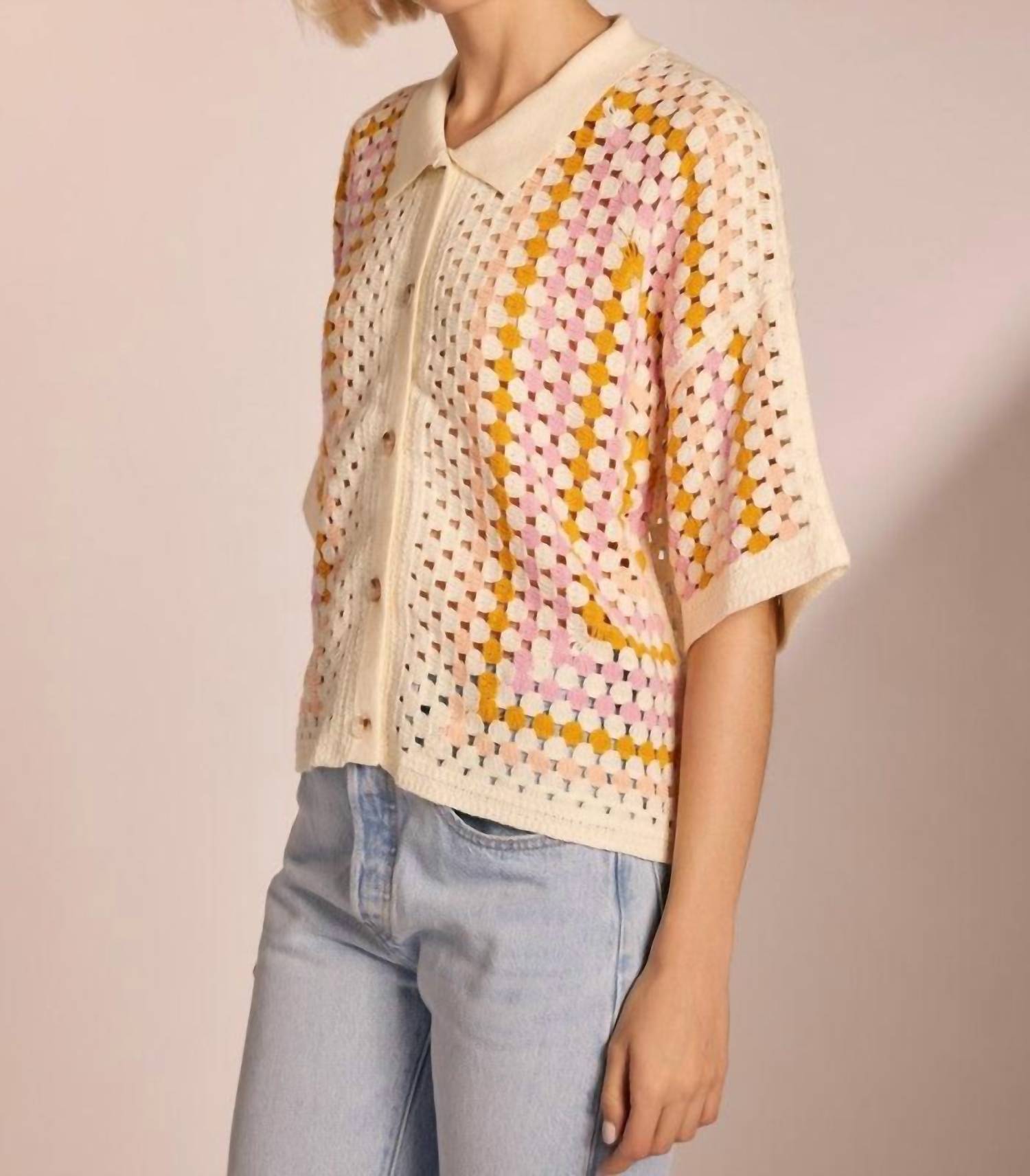 Strut & Bolt - Summer Squares Crochet Button Down Shirt